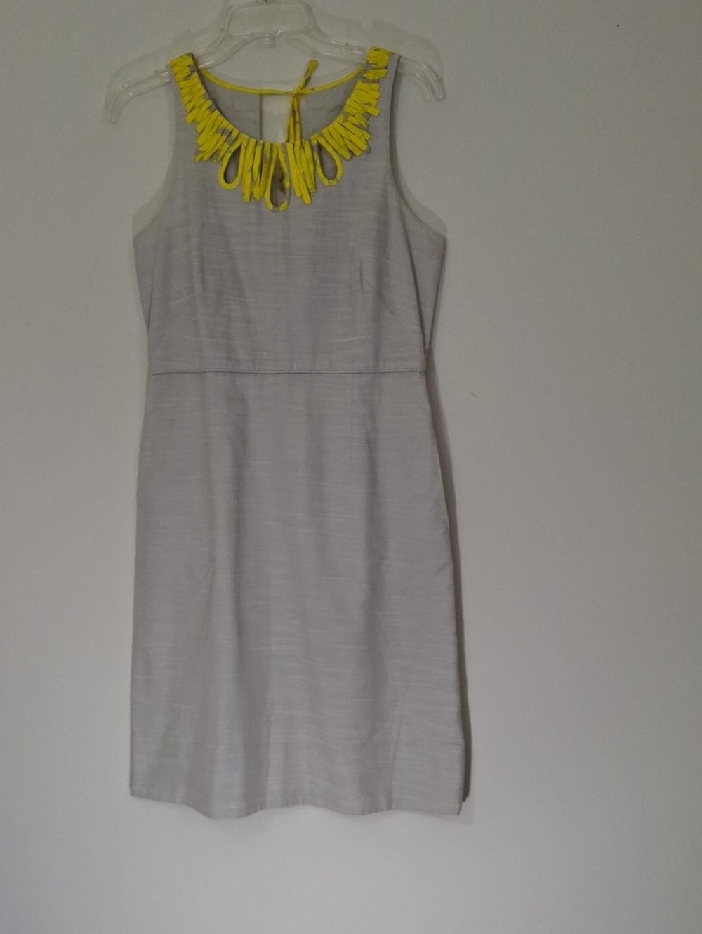 J. Crew Sheath Dress with Yellow Fringe Neckline, Size 6